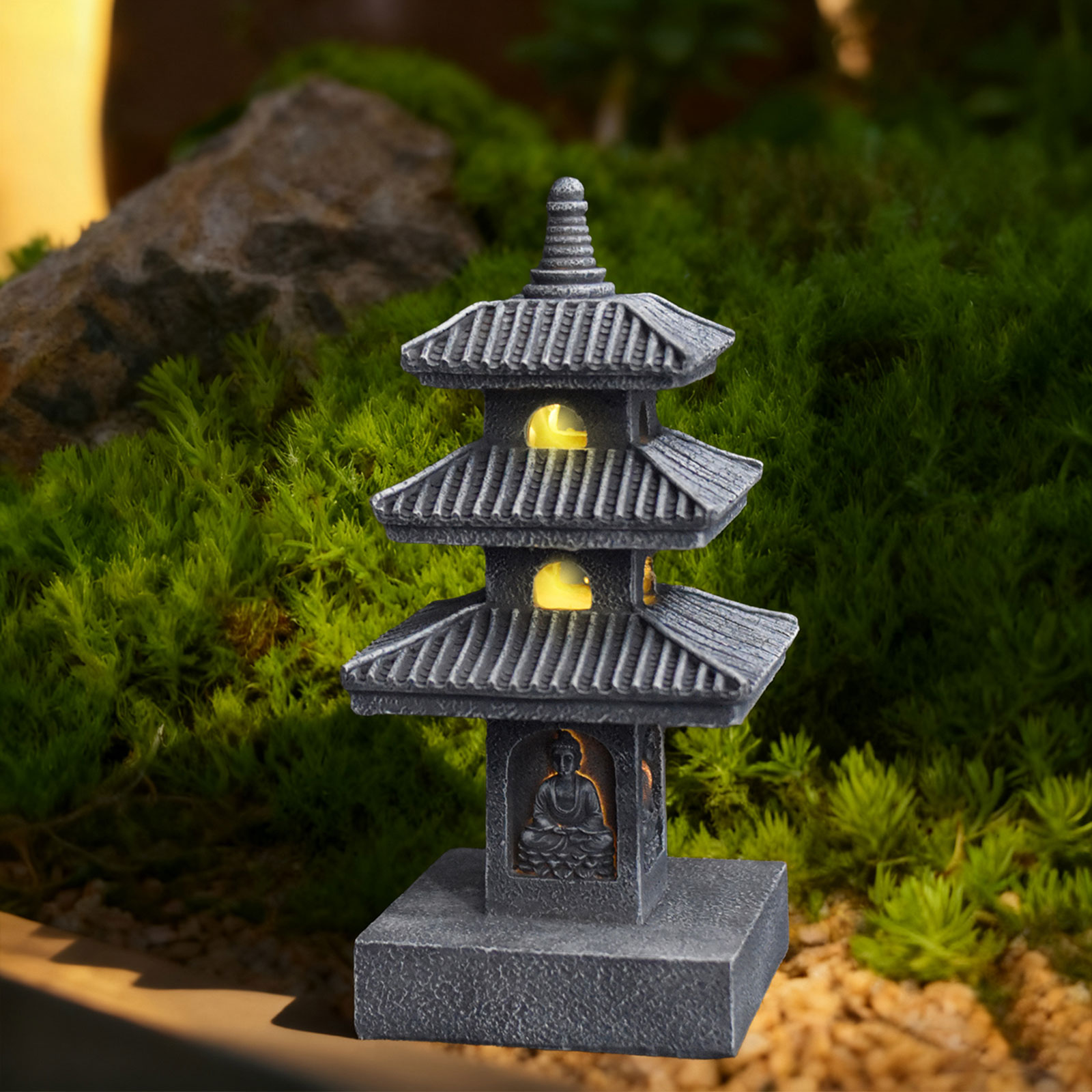 Aquarium Decoration Rock - Lanterna Solar Pagoda: Estátua de Jardim