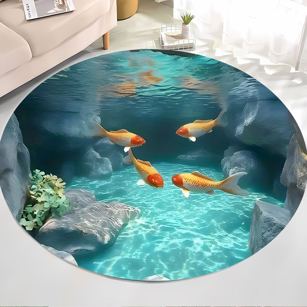 Aquarium Fish Japanese - Tapete Redondo de Lã com Tema